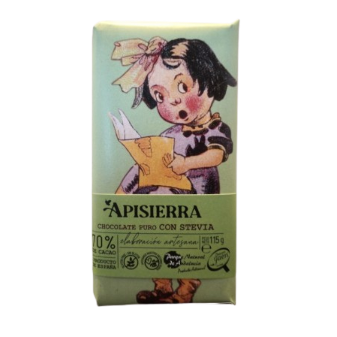 Chocolate puro con stevia 70% (apisierra)