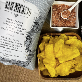 Kartoffelchips mit San Nicasio-Pfeffergeschmack. 150-g-Beutel.