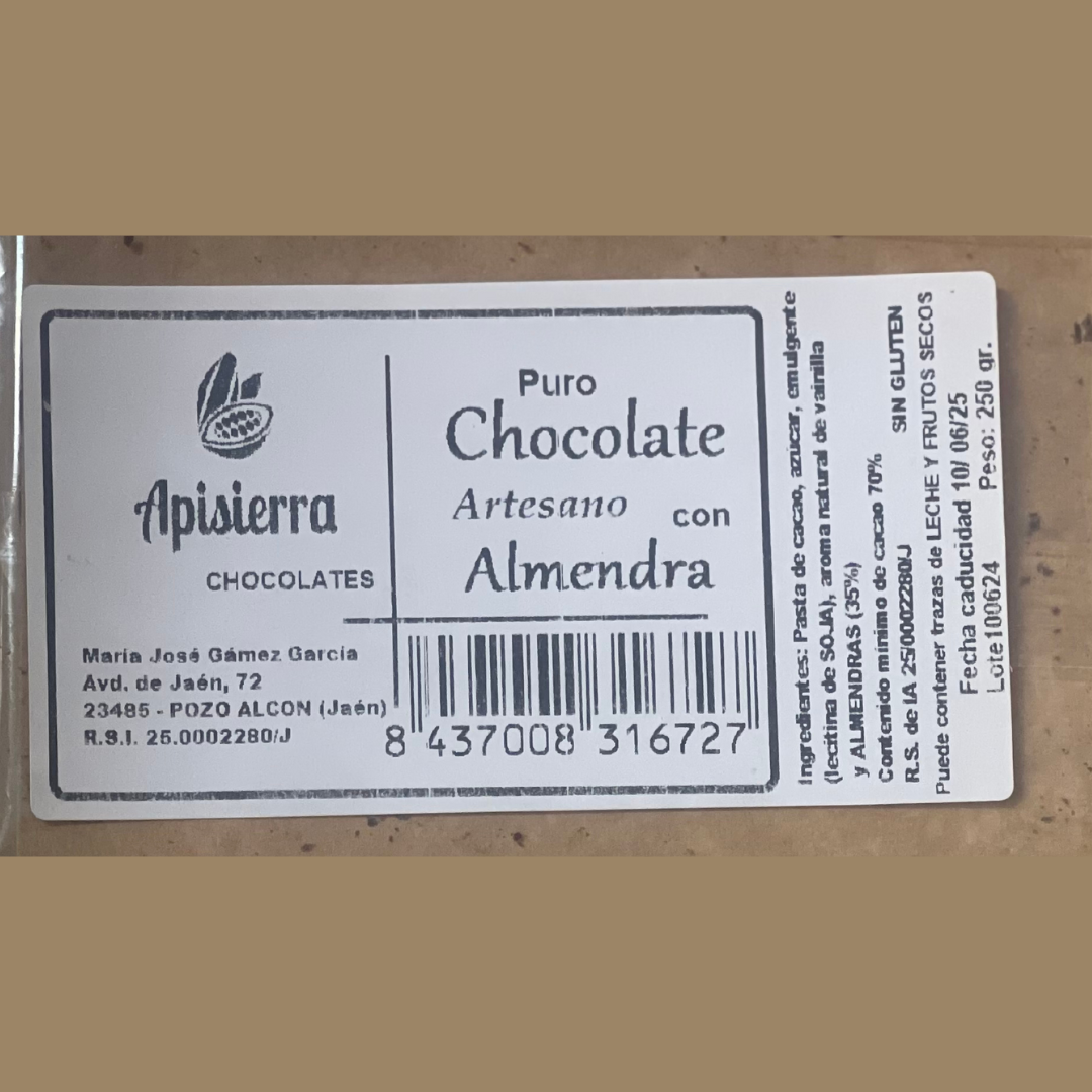 Tabletón de Chocolate puro con Almendras (Apisierra)