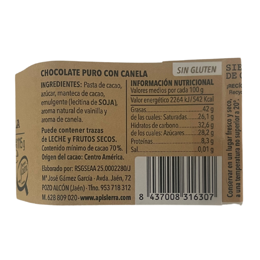 Chocolate 70% con canela (apisierra)