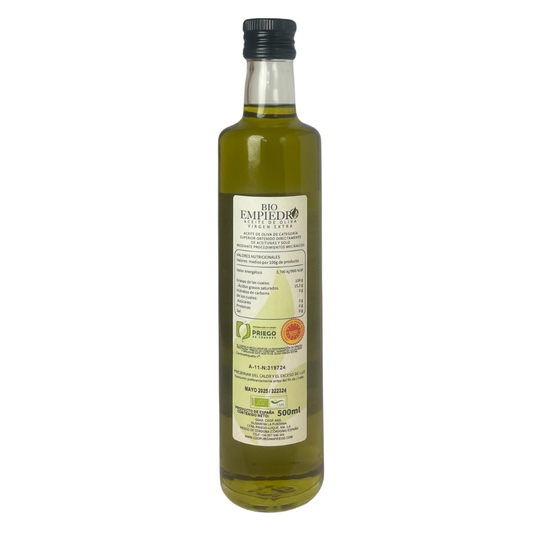 Bio Empiedro Aceite de Oliva Ecológico, Botella de Cristal 500ml