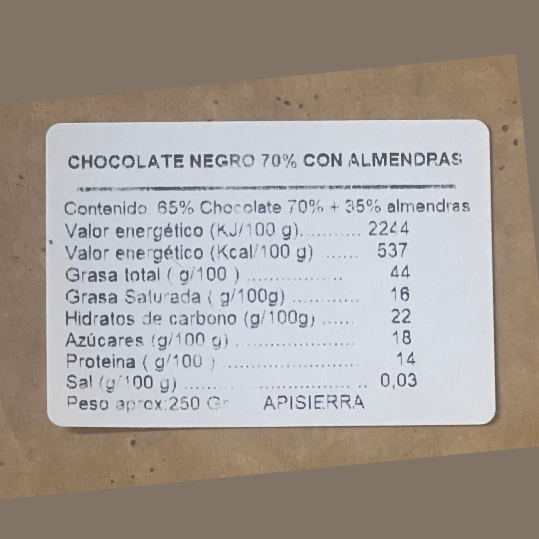 Tabletón de Chocolate puro con Almendras (Apisierra)