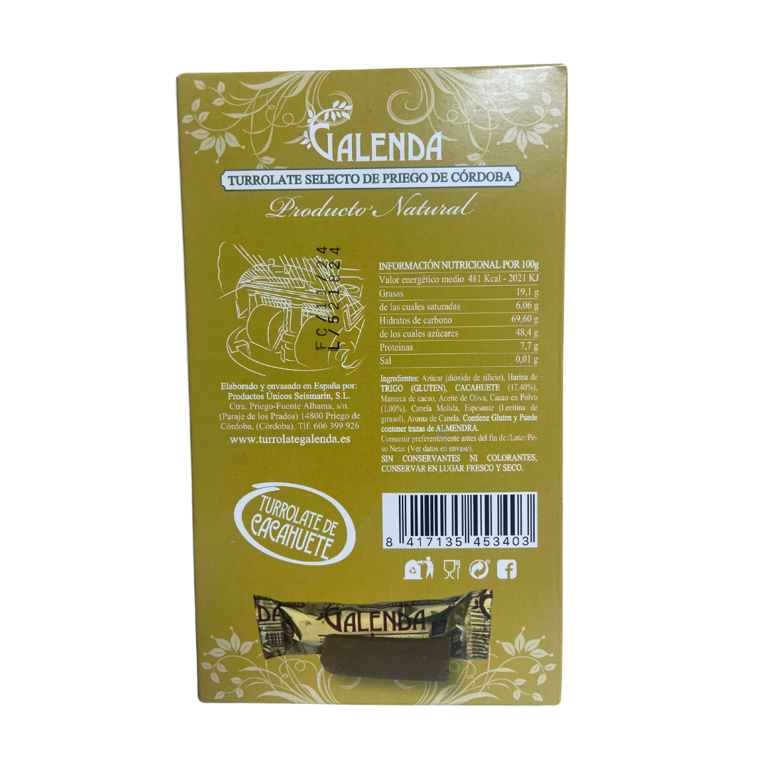 Turrolate de Cacahuete (Galenda). Caja de 10 unidades de 20 gr