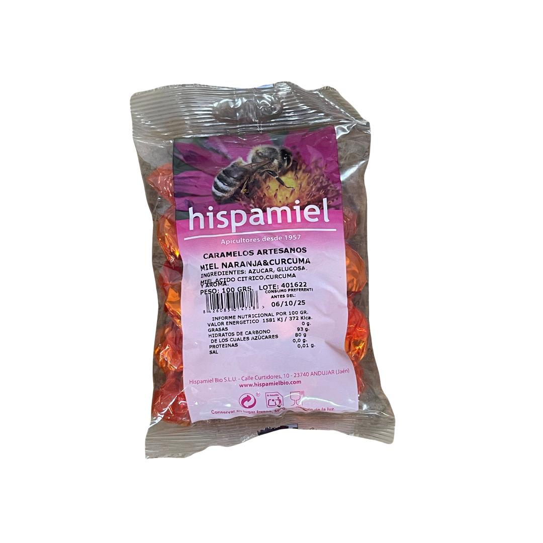 Caramelos Artesanos Miel, Naranja y Cúrcuma (Hispamiel)