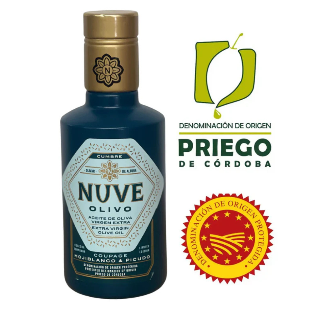 NUVE Olivo Extra Virgin Olive Oil, 100ml, 250ml, 500ml Glass Bottle, Priego de Córdoba Designation of Origin