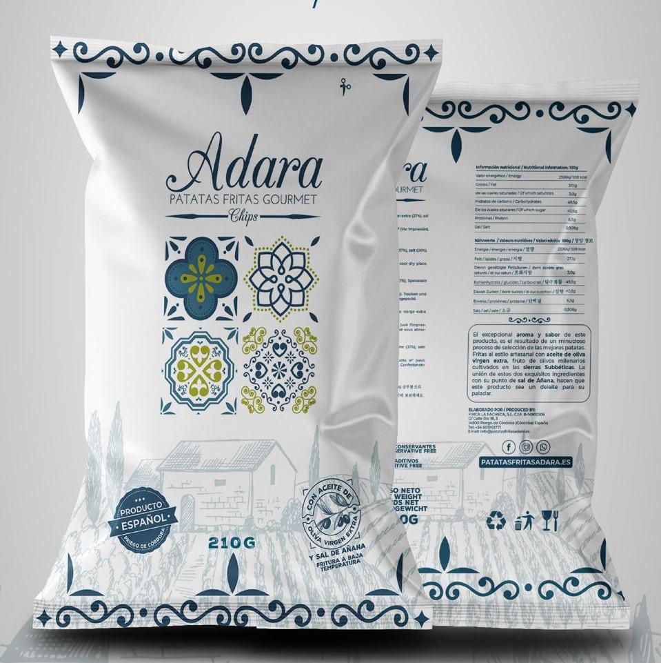 ADARA - Gourmet Potato Chips - Low Temperature Frying With Extra Virgin Olive Oil - 210gr Bags