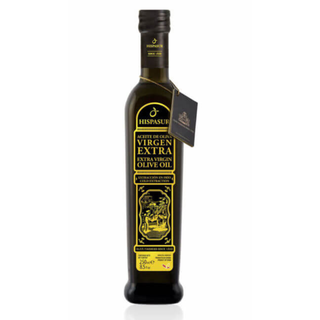 Hispasur Extra Virgin Olive Oil, 250ml and 500ml Glass Bottle.