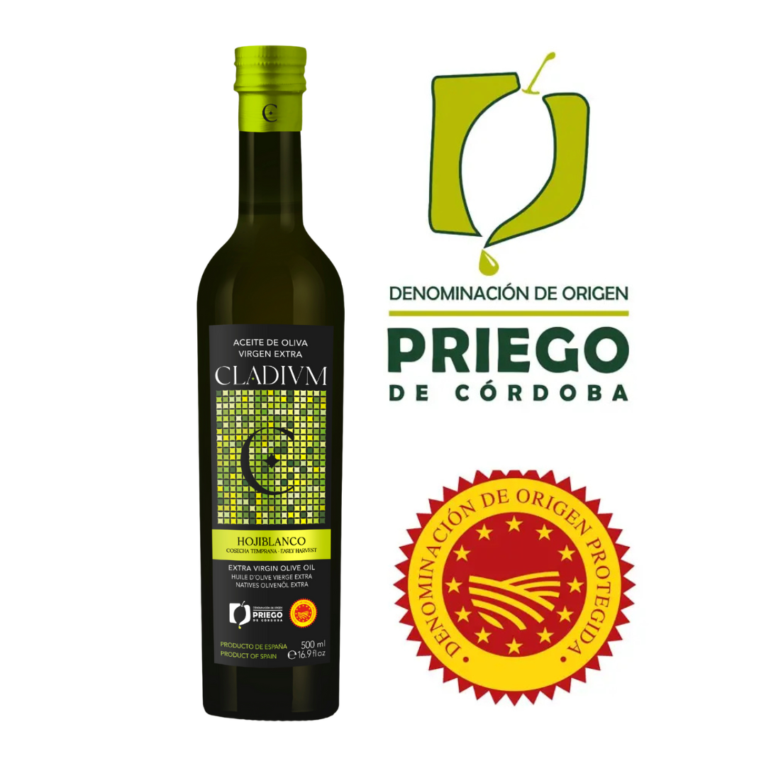 Cladivm Extra Virgin Olive Oil, 500ml Glass Bottle (Hojiblanco). Designation of Origin Priego de Córdoba